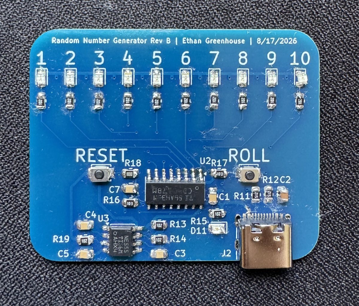 Assembled Rev B random number generator board